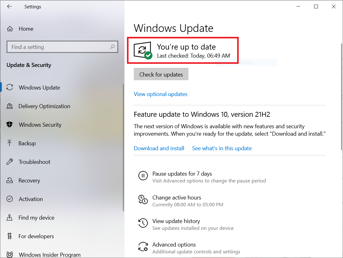 Si la version de Windows est déjà à jour, le message Vous êtes à jour s'affichera.  Application Fire TV introuvable