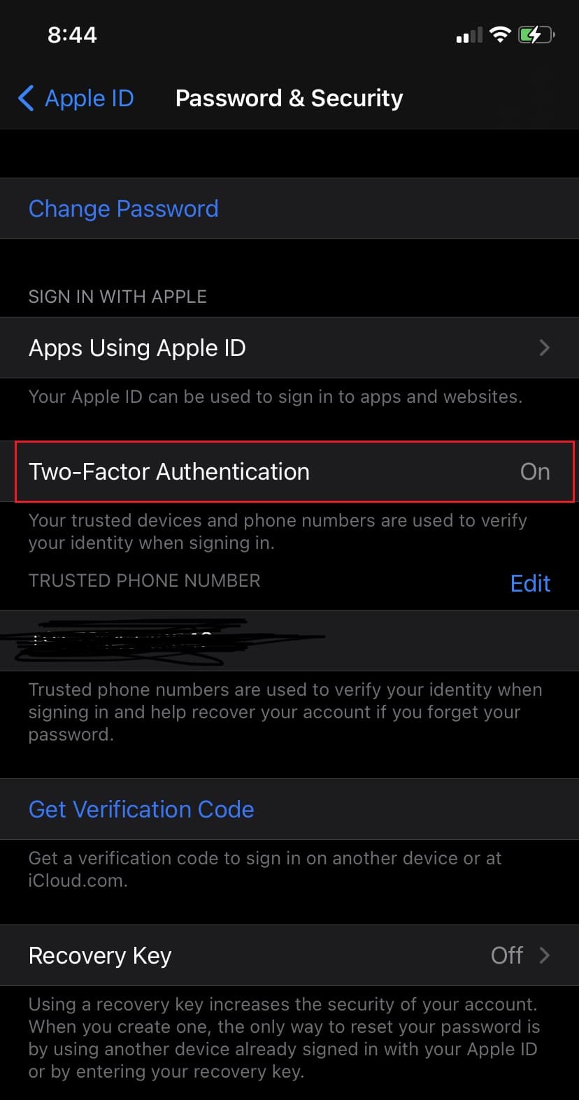 Appuyez sur Activer l'authentification à deux facteurs |  Authentification à deux facteurs Apple