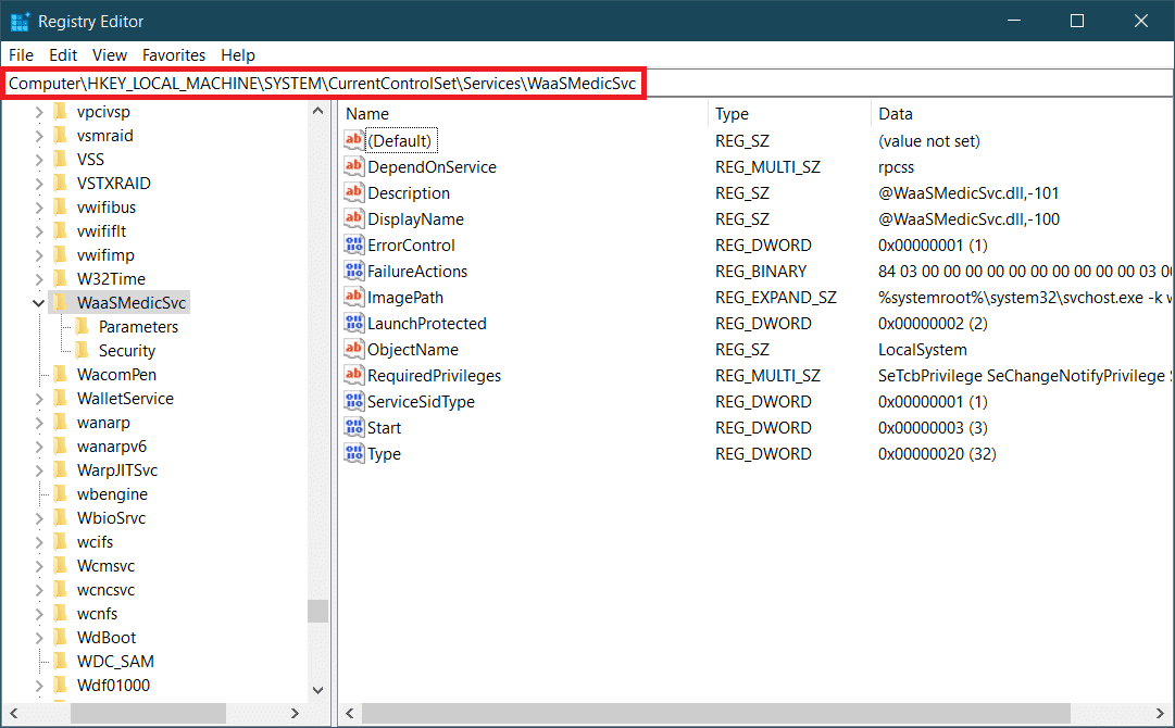 Fenêtre de l'éditeur de registre.  Comment réparer l'utilisation élevée du disque WaasMedicSVC.exe dans Windows 10