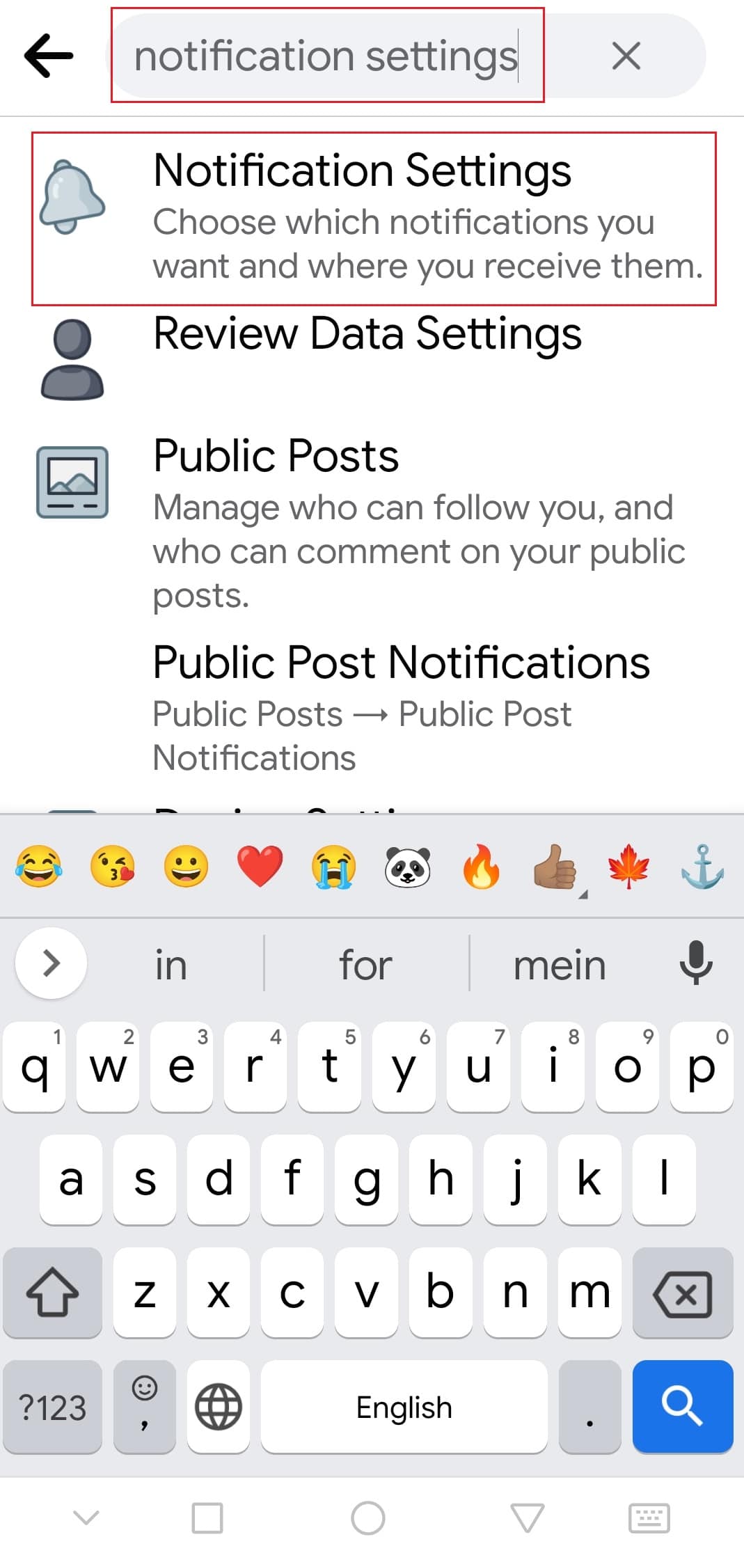 recherchez les paramètres de notification et appuyez dessus.  Comment désactiver les notifications de la place de marché Facebook