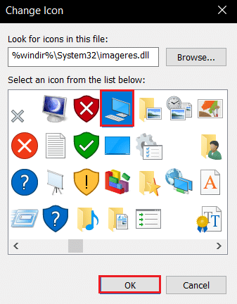 sélectionnez l'icône et cliquez sur OK dans la fenêtre Changer d'icône