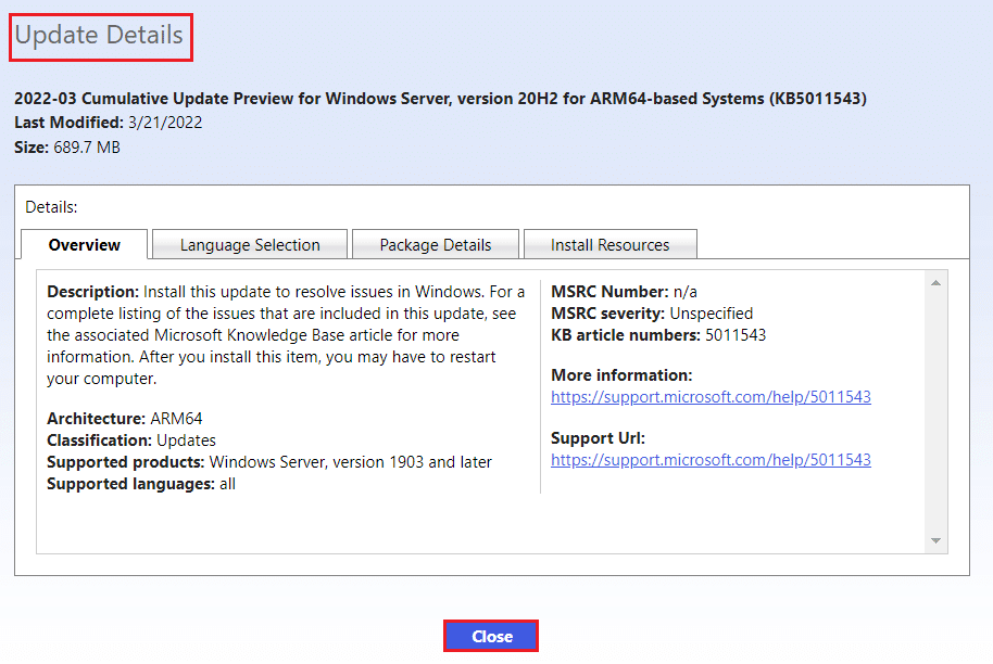 mettre à jour les détails dans la page Catalogue Microsoft Update.  comment mettre à jour Windows 10 manuellement