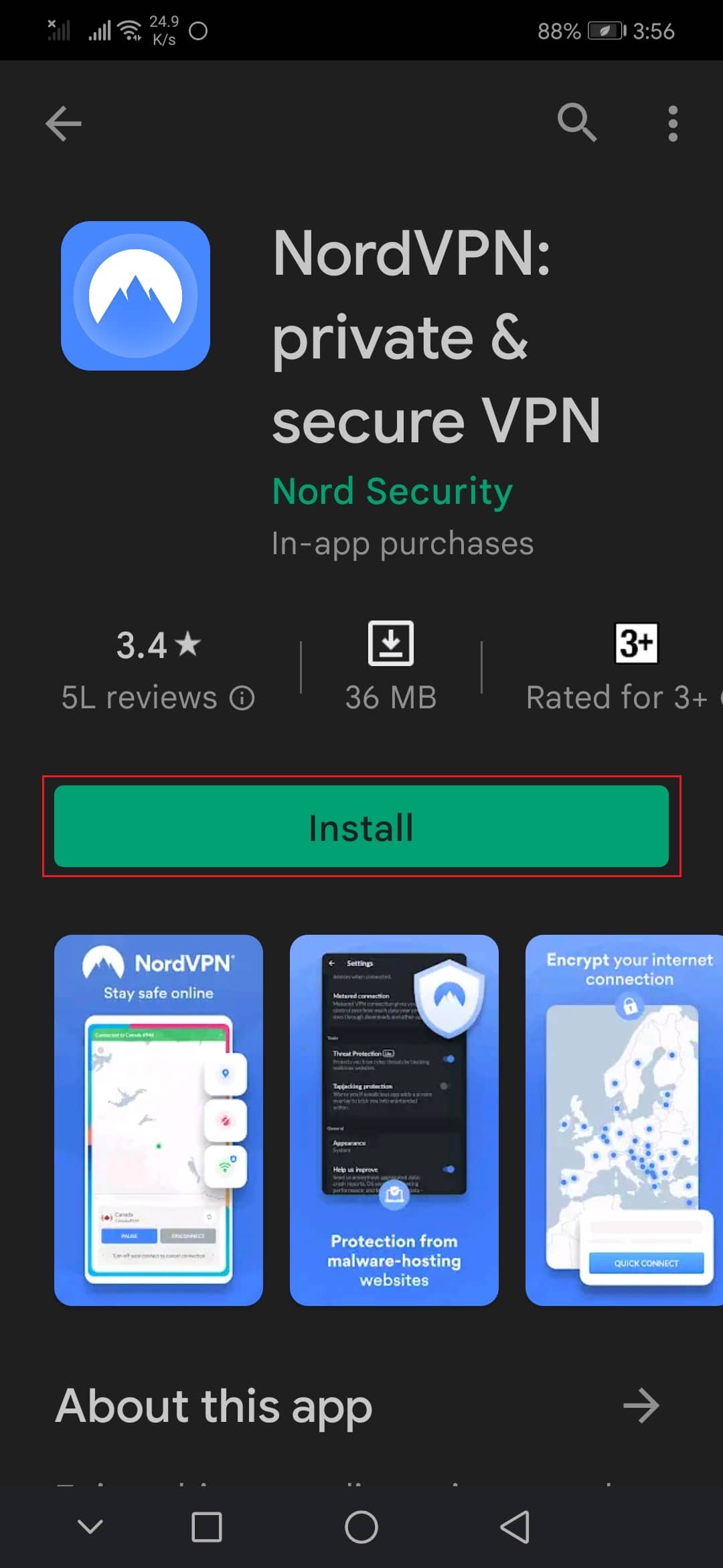 Playstore de l'application android nordVPN.  Meilleur VPN illimité gratuit pour Android